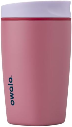 Owala SmoothSip Slider Insulated Stainless Steel Coffee Tumbler, Reusable Iced Coffee Cup, Hot Coffee Travel Mug, BPA Free 12 oz, Tan/White (Vanilla Bean)
