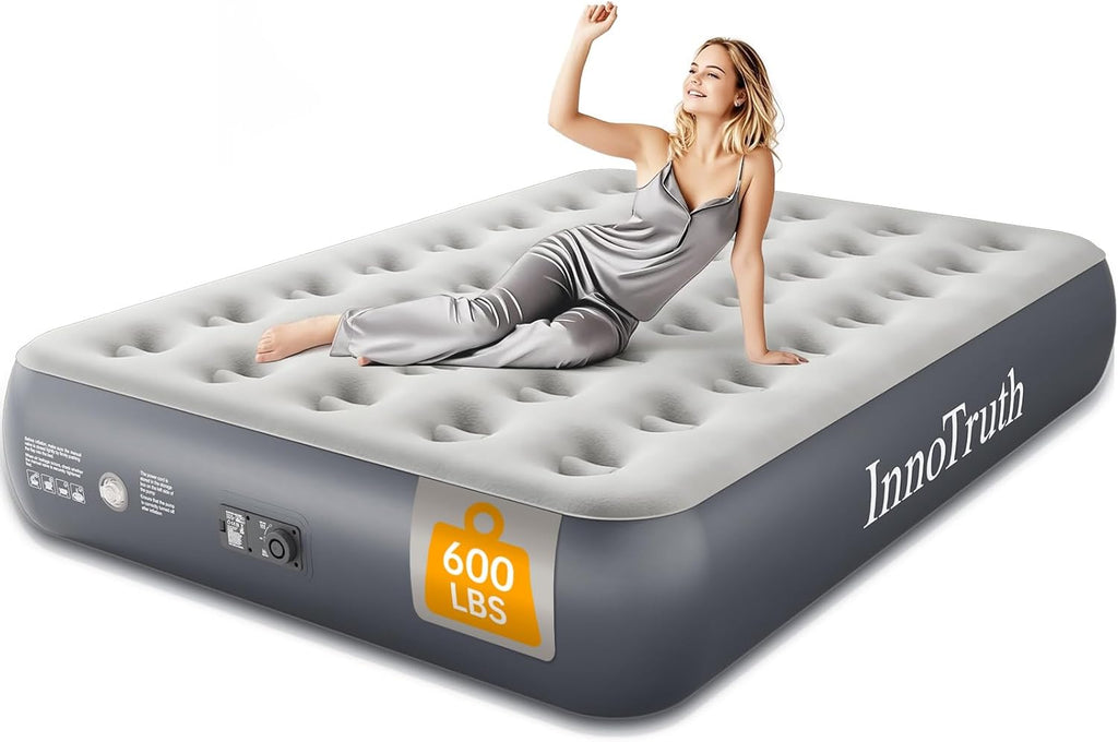 InnoTruth Air Mattress Queen with Built in Pump, Inflatable Blow up Mattress, 18" Raised Colchones Inflables Air Bed for Guests & Home, Ideal for Home Use and Outdoor Camping, 650lb Weight Capacity