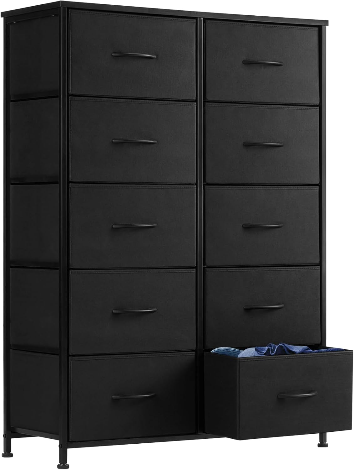 DUMOS Dresser for Bedroom with 7 Drawers, Storage Organizer Units Furniture, Chest Tower TV Stand with Fabric Bins, Metal Frame, Wooden Top for Nursery, Living Room, Bedroom, Closet, Black01