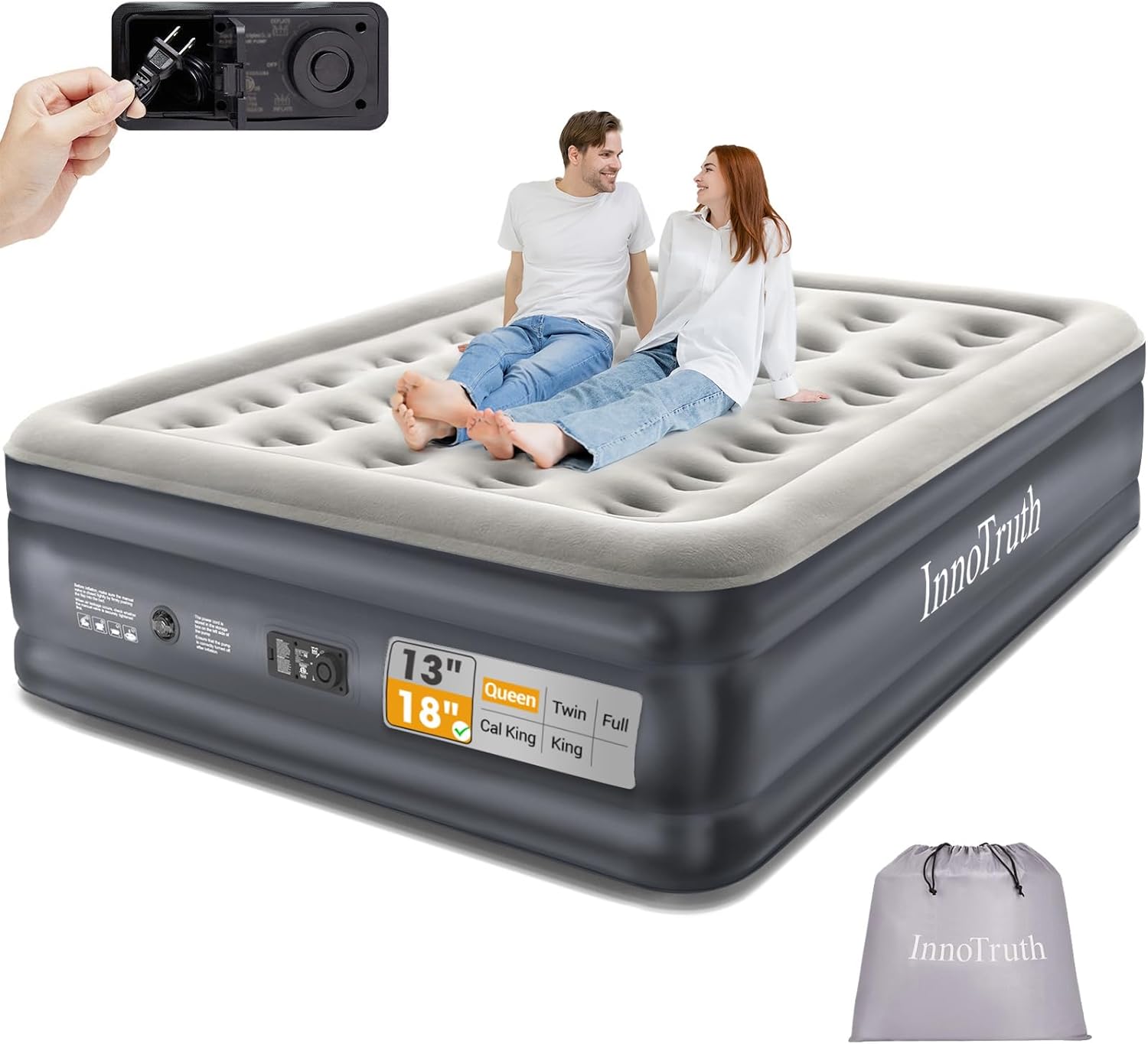 InnoTruth Air Mattress Queen with Built in Pump, Inflatable Blow up Mattress, 18" Raised Colchones Inflables Air Bed for Guests & Home, Ideal for Home Use and Outdoor Camping, 650lb Weight Capacity