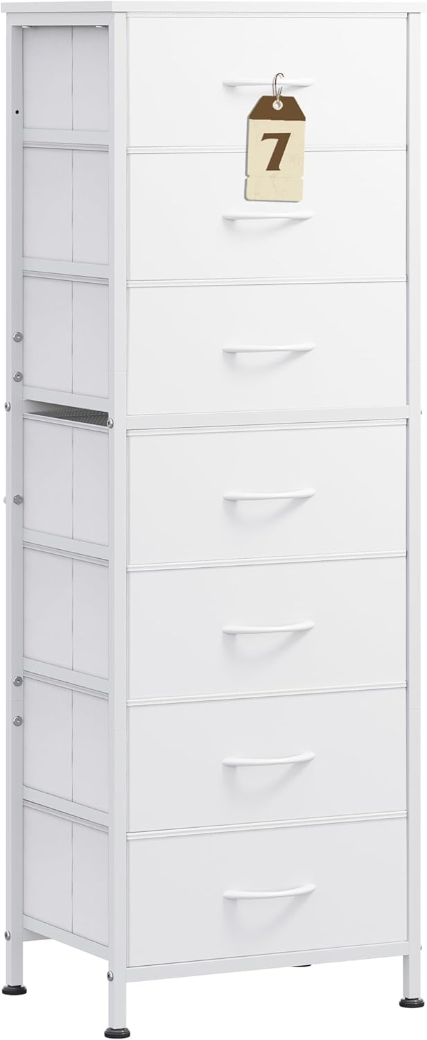 WLIVE Tall Dresser for Bedroom, 6 Drawer Dressers & Chests of Drawers, Fabric Dresser for Closet, Night Stand with Metal Frame, Storage Tower with Fabric Bins, Wood Top, Rustic Brown Wood Grain Print