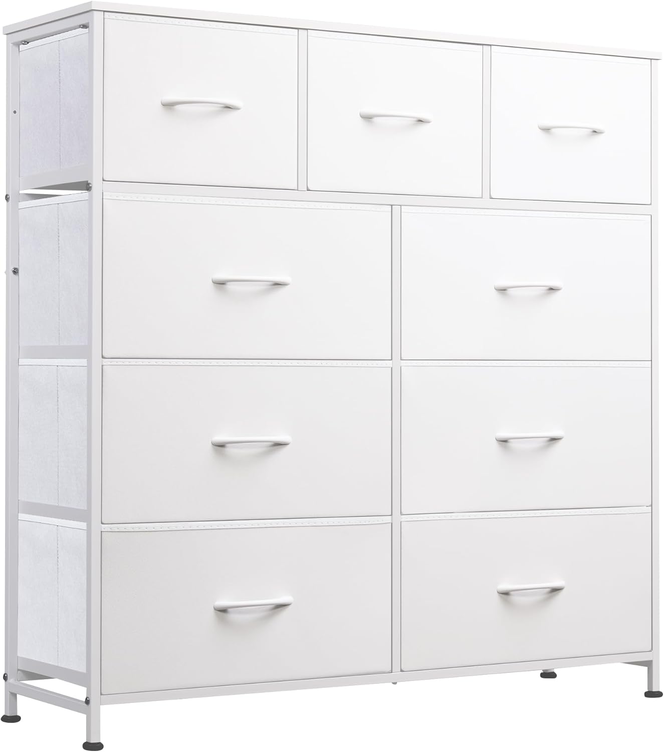 WLIVE 9-Drawer Dresser, Fabric Storage Tower for Bedroom, Hallway, Entryway, Closet, Tall Chest Organizer Unit with Fabric Bins, Steel Frame, Wood Top, Easy Pull Handle, Rustic Brown Wood Grain Print