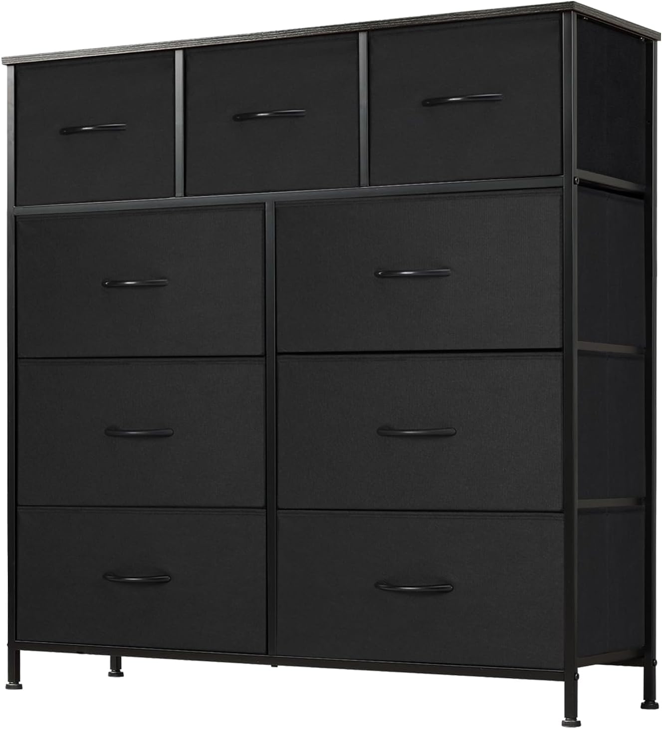 DUMOS Dresser for Bedroom with 7 Drawers, Storage Organizer Units Furniture, Chest Tower TV Stand with Fabric Bins, Metal Frame, Wooden Top for Nursery, Living Room, Bedroom, Closet, Black01
