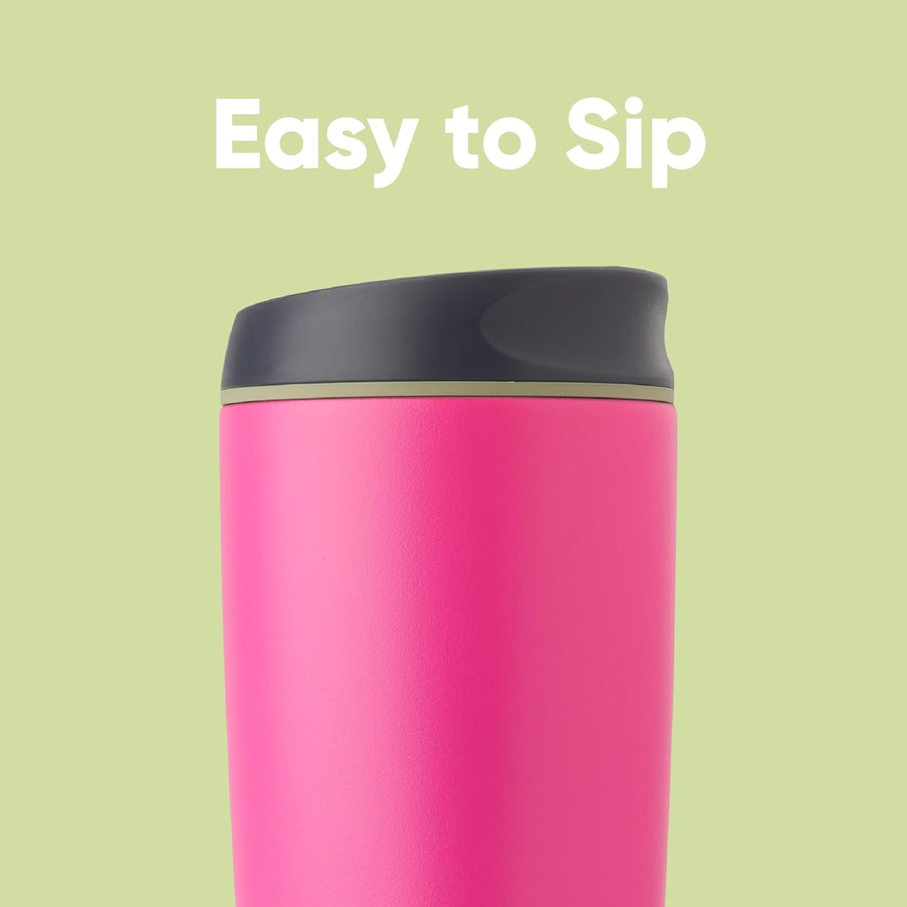 Owala SmoothSip Insulated Stainless Steel Coffee Tumbler, Reusable Iced Coffee Cup, Hot Coffee Travel Mug, BPA Free, 20 oz, Pink (Watermelon Breeze)