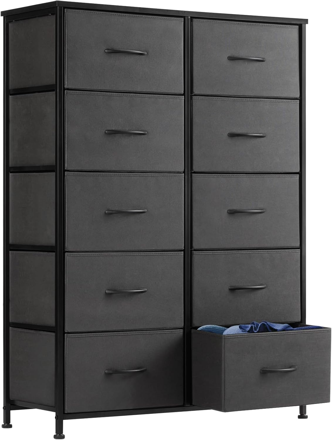 DUMOS Dresser for Bedroom with 7 Drawers, Storage Organizer Units Furniture, Chest Tower TV Stand with Fabric Bins, Metal Frame, Wooden Top for Nursery, Living Room, Bedroom, Closet, Black01