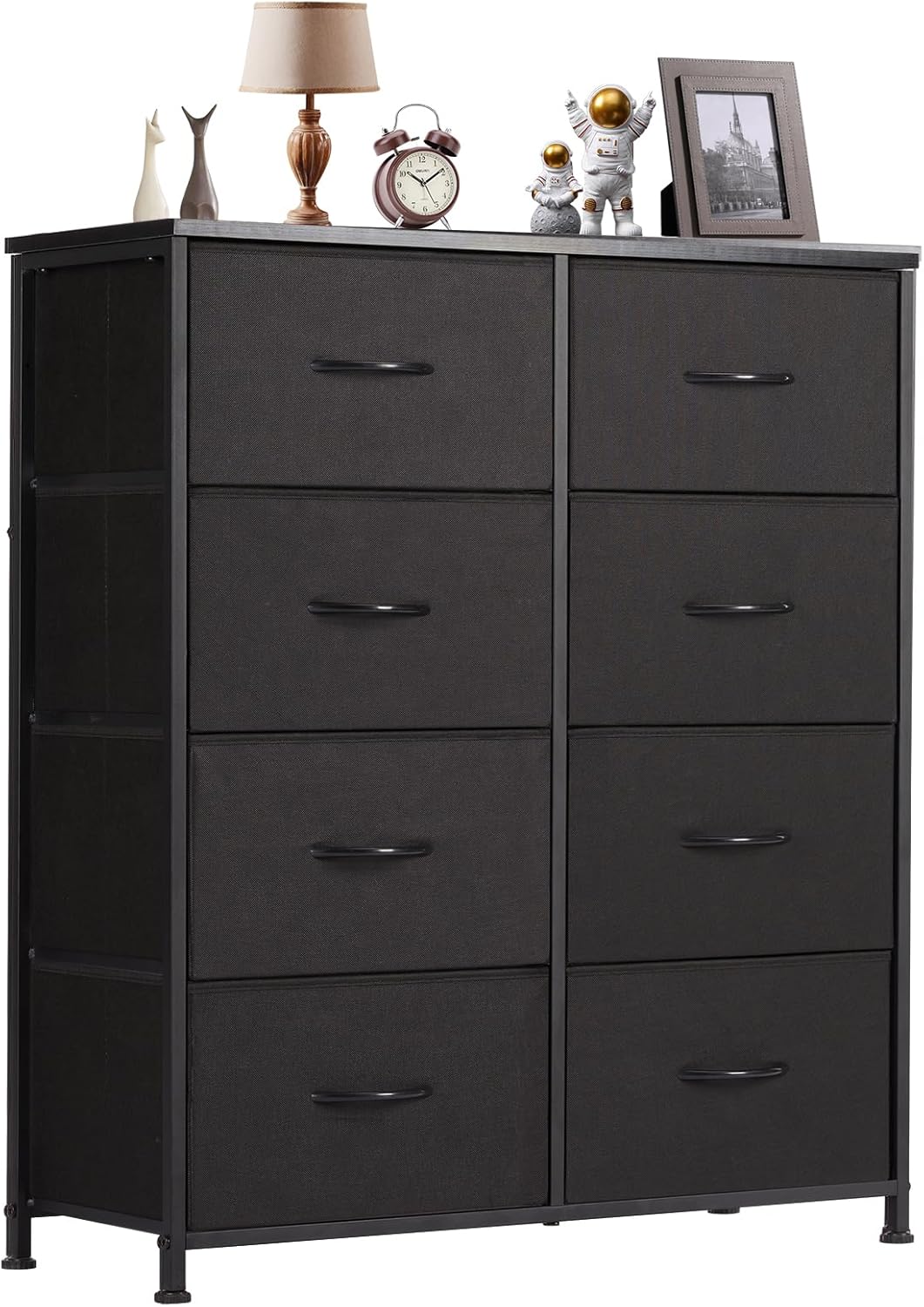 DUMOS Dresser for Bedroom with 7 Drawers, Storage Organizer Units Furniture, Chest Tower TV Stand with Fabric Bins, Metal Frame, Wooden Top for Nursery, Living Room, Bedroom, Closet, Black01