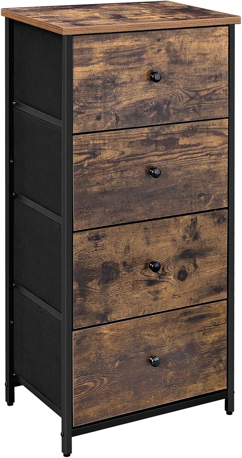 SONGMICS Dresser for Bedroom, Chest of Drawers, TV Stand, Steel, MDF, 7 Non-Woven Fabric Drawers, Storage Organizer Unit, Closet, Entryway, Rustic Brown and Ink Black ULGS323B02S