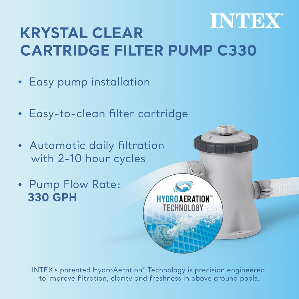 INTEX 28201EH Metal Frame Above Ground Swimming Pool Set: 10ft x 30in – Includes 330 GPH Cartridge Filter Pump – Puncture-Resistant Material – Rust Resistant – 1185 Gallon Capacity