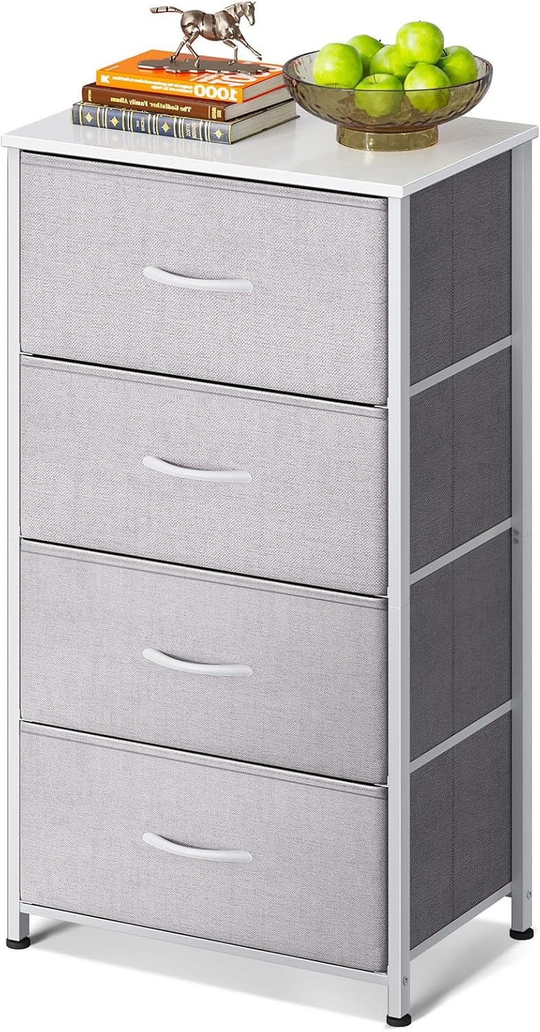 AODK Dresser for Bedroom with 4 Storage Drawers, Small Dressers Chest of Drawers Fabric Dresser with Sturdy Steel Frame, Black