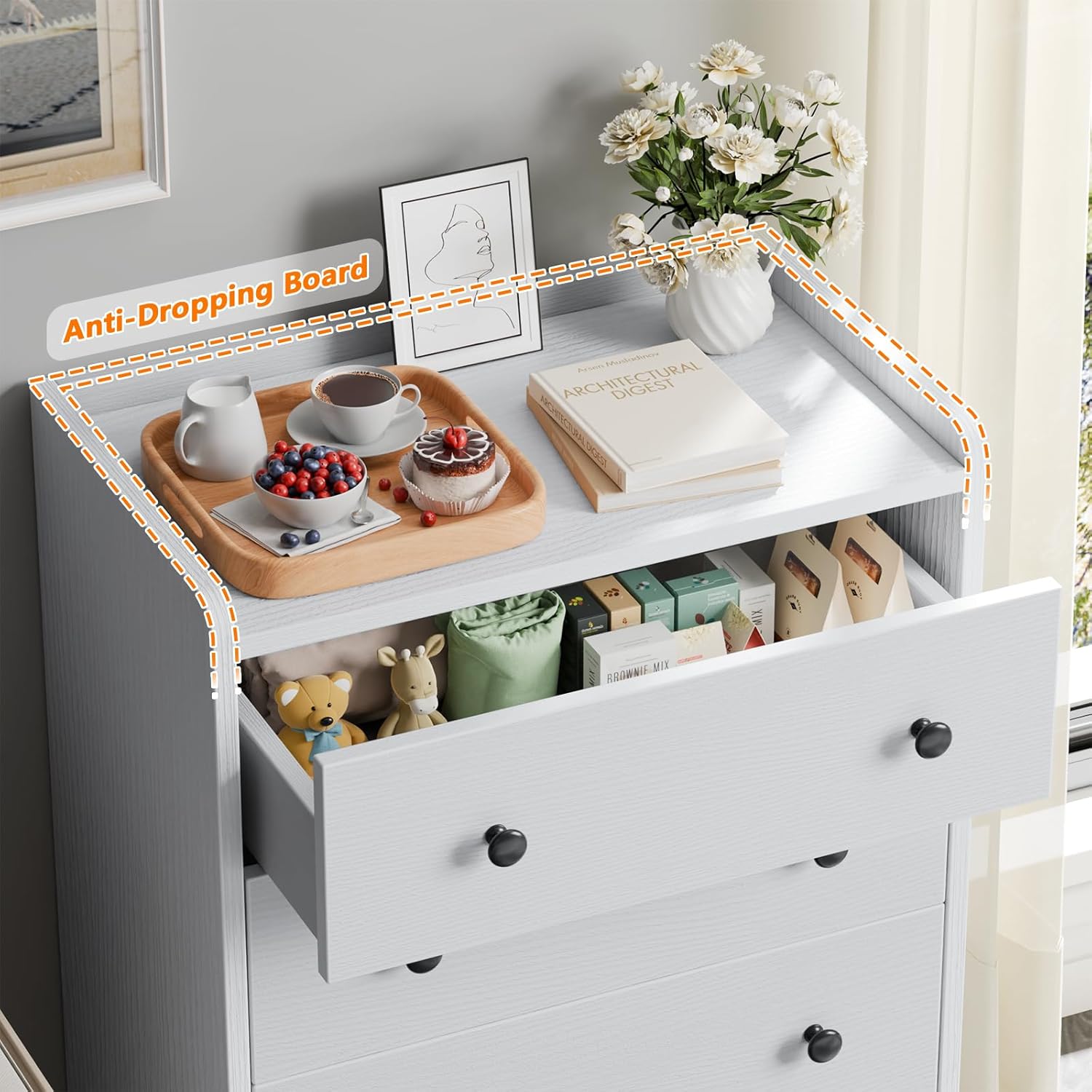 Furnulem 4-Drawer Dresser for Bedroom - White Wood Chest of Drawers Closet Storage Cabinet Organizer for Bedroom, Living Room, Hallway & Office