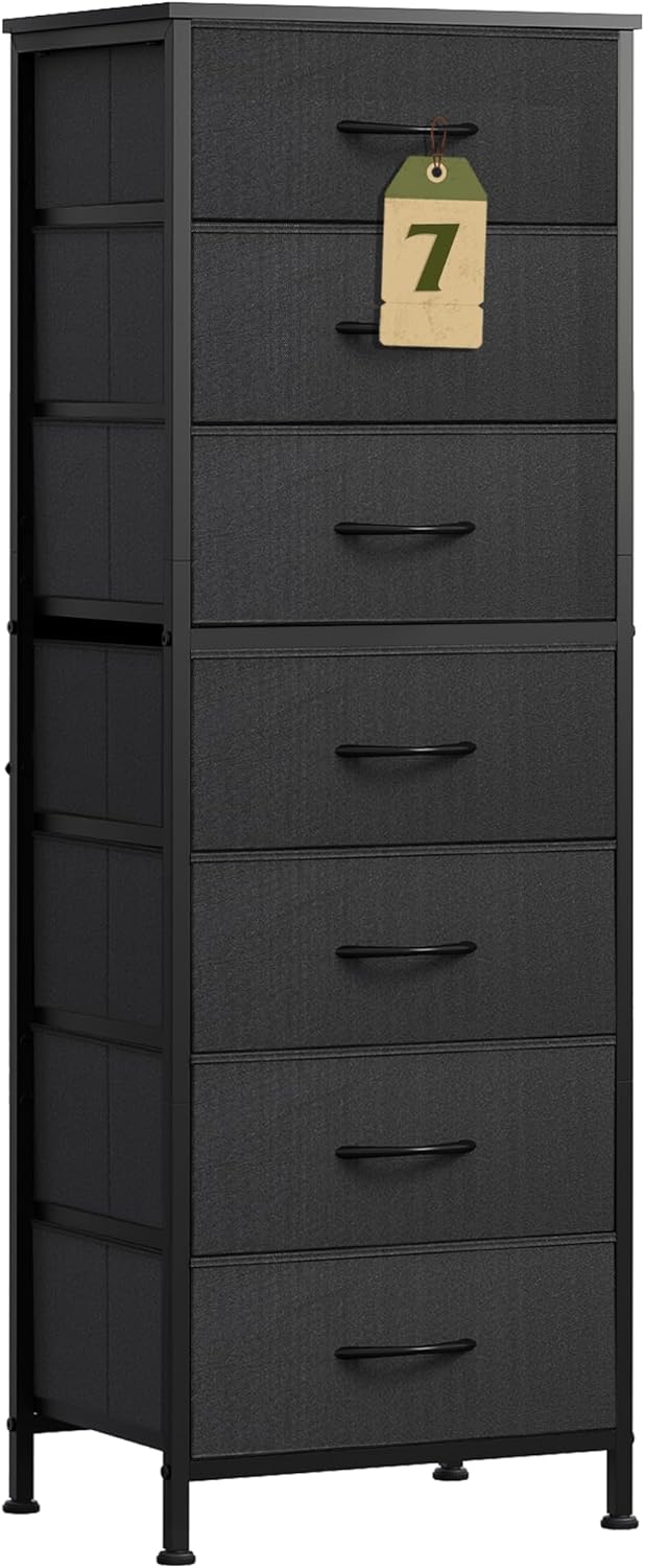 WLIVE Tall Dresser for Bedroom, 6 Drawer Dressers & Chests of Drawers, Fabric Dresser for Closet, Night Stand with Metal Frame, Storage Tower with Fabric Bins, Wood Top, Rustic Brown Wood Grain Print