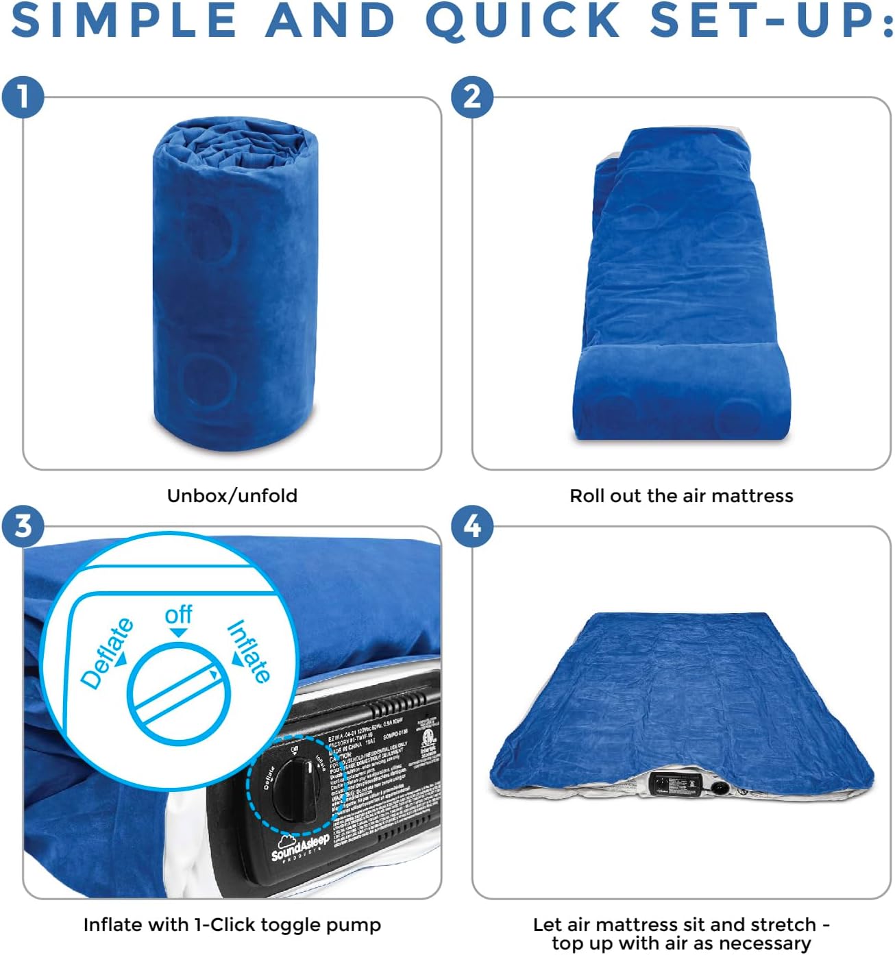 SoundAsleep Products Dream Series Luxury Air Mattress, ComfortCoil Technology, Built-in High Capacity Pump for Home, Camping- Double Height, Adjustable, Inflatable Blow Up, Portable (Queen Size)