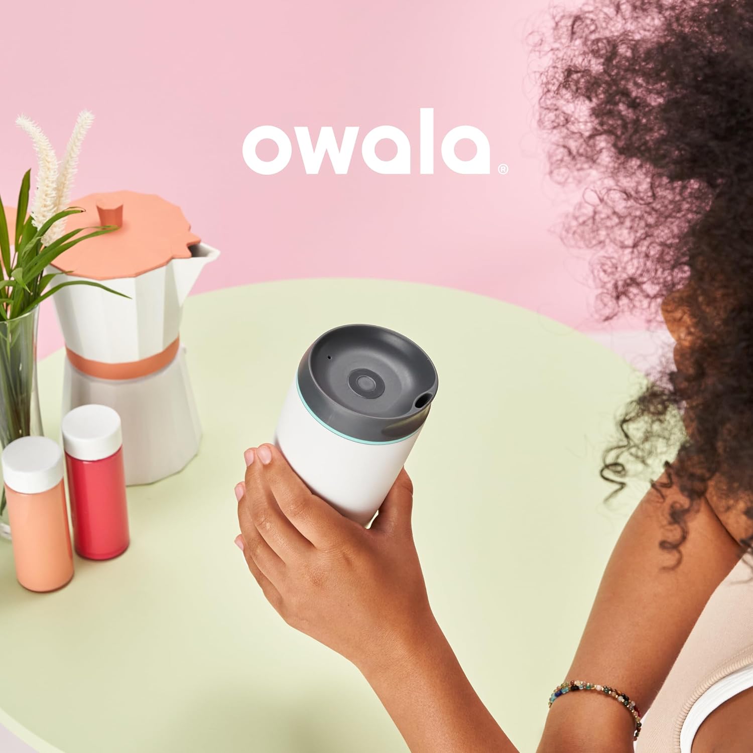 Owala SmoothSip Insulated Stainless Steel Coffee Tumbler, Reusable Iced Coffee Cup, Hot Coffee Travel Mug, BPA Free 20 oz, Gray (Cloudscape)