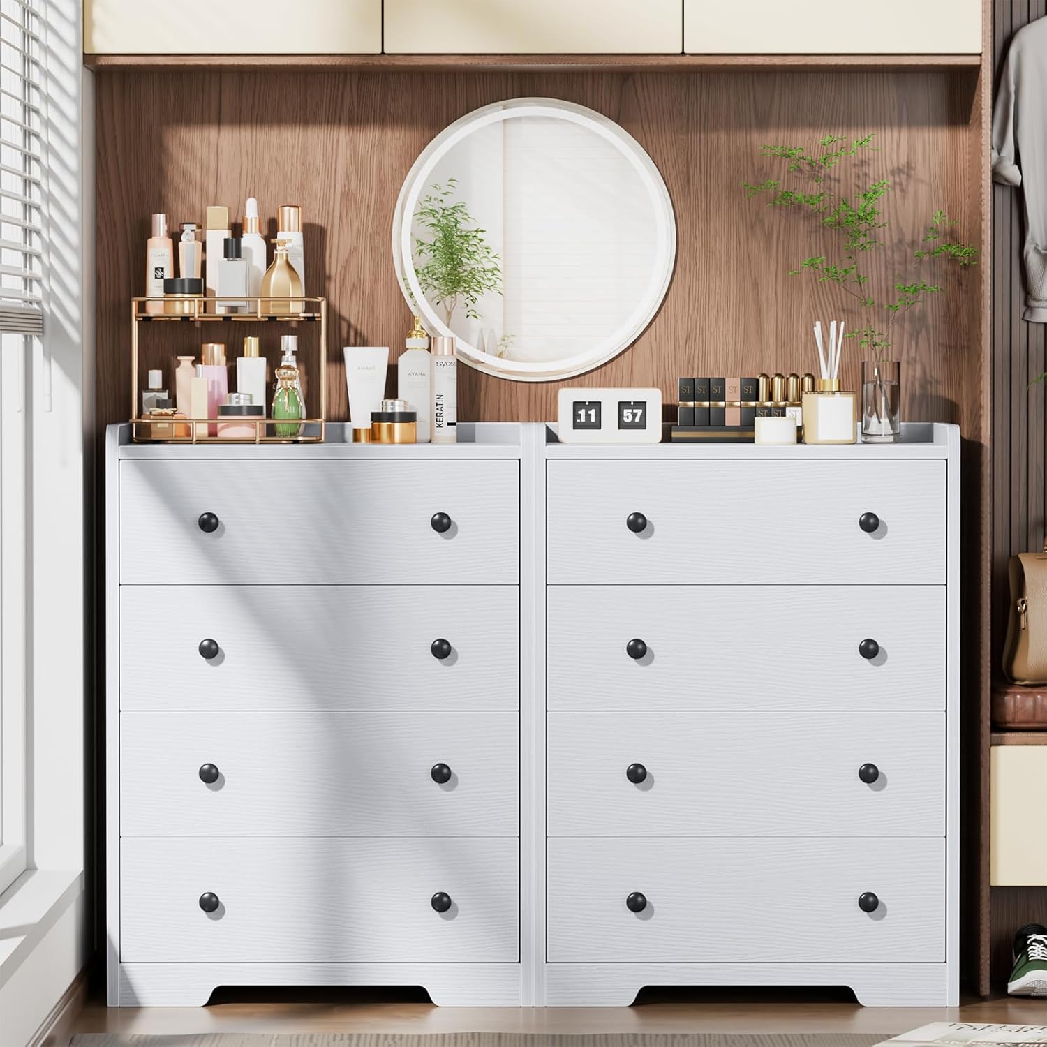 Furnulem 4-Drawer Dresser for Bedroom - White Wood Chest of Drawers Closet Storage Cabinet Organizer for Bedroom, Living Room, Hallway & Office