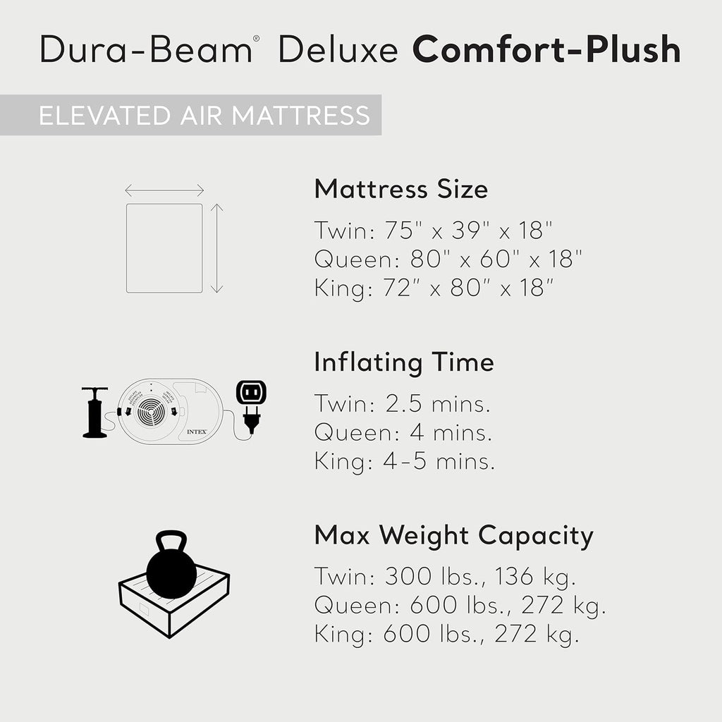 Intex Comfort Dura-Beam Airbed Internal Electric Pump Bed Height Elevated (2020 Model)