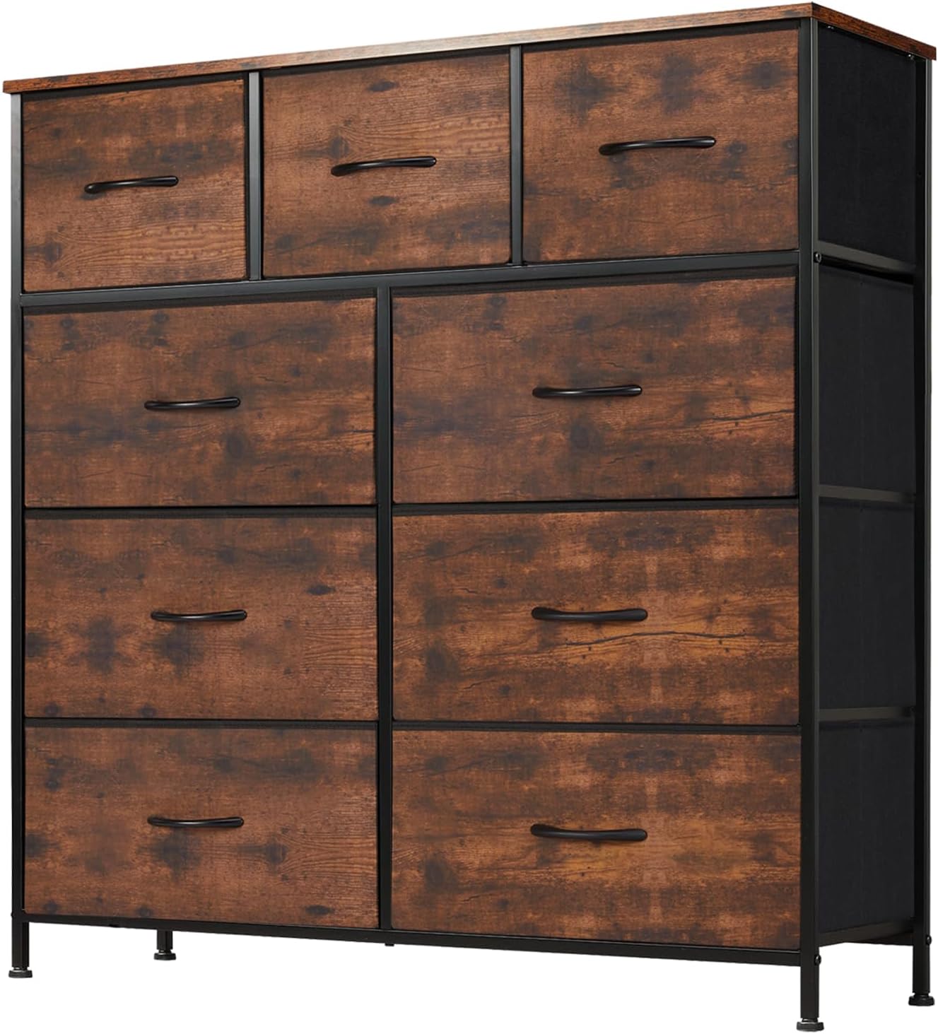DUMOS Dresser for Bedroom with 7 Drawers, Storage Organizer Units Furniture, Chest Tower TV Stand with Fabric Bins, Metal Frame, Wooden Top for Nursery, Living Room, Bedroom, Closet, Black01