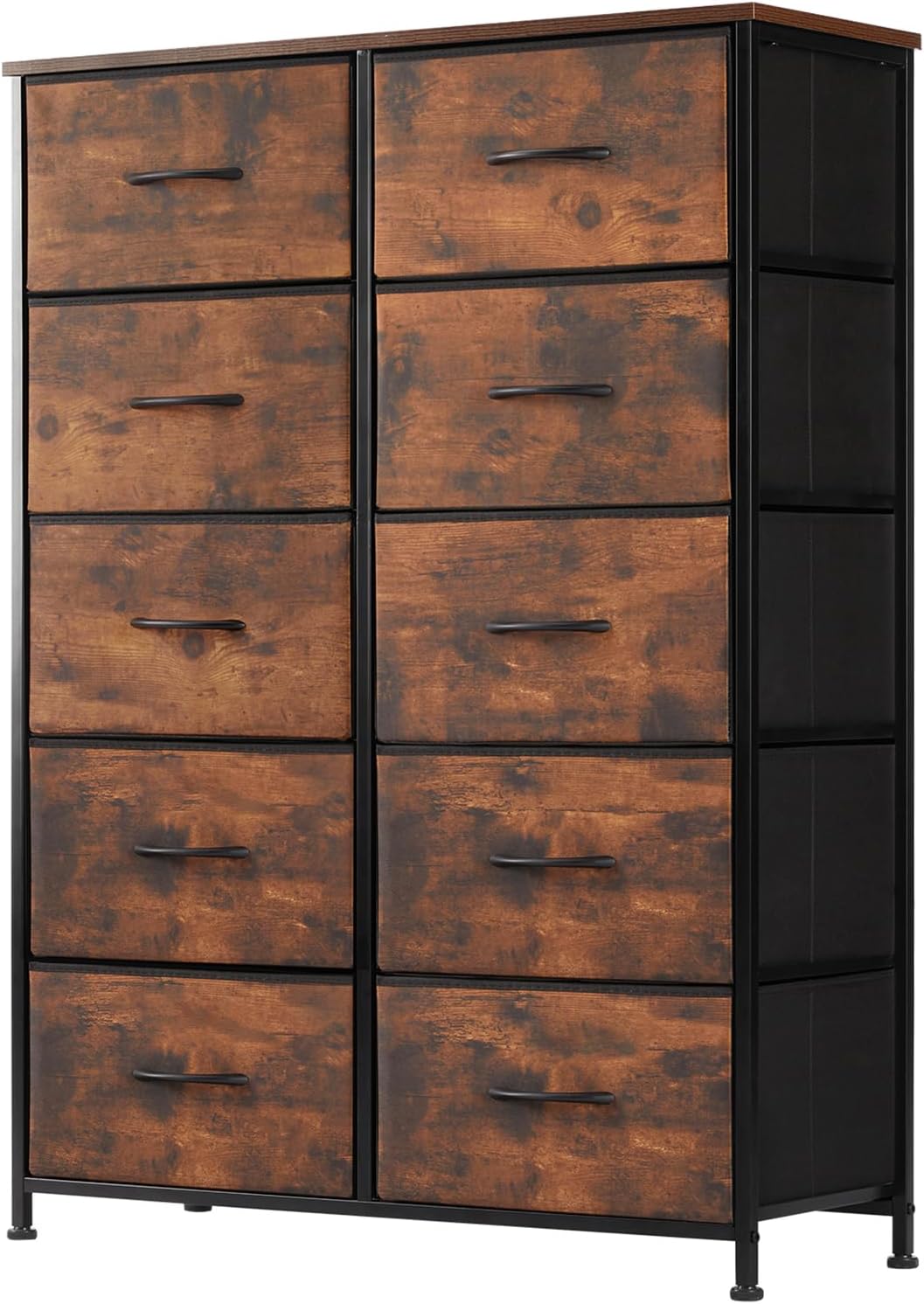 DUMOS Dresser for Bedroom with 7 Drawers, Storage Organizer Units Furniture, Chest Tower TV Stand with Fabric Bins, Metal Frame, Wooden Top for Nursery, Living Room, Bedroom, Closet, Black01