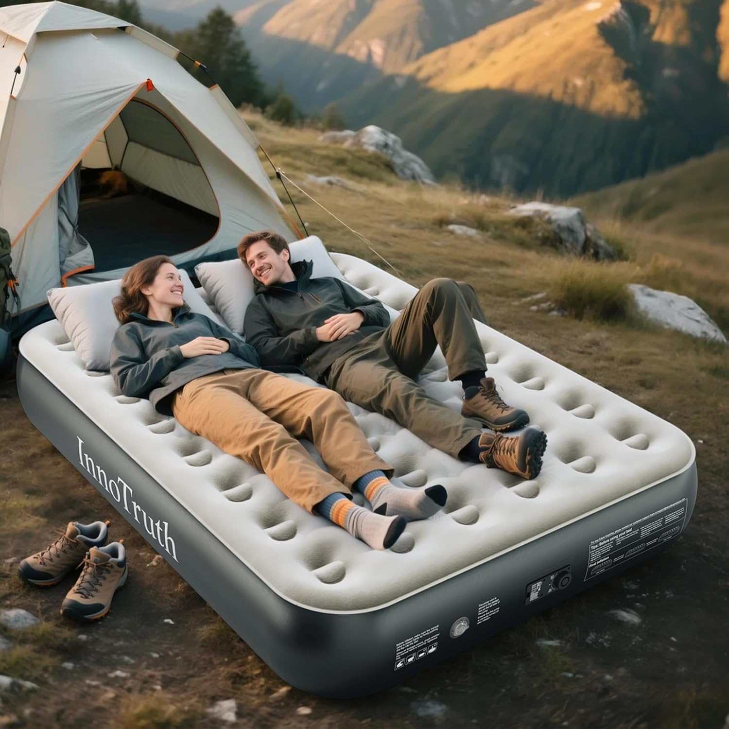 InnoTruth Air Mattress Queen with Built in Pump, Inflatable Blow up Mattress, 18" Raised Colchones Inflables Air Bed for Guests & Home, Ideal for Home Use and Outdoor Camping, 650lb Weight Capacity