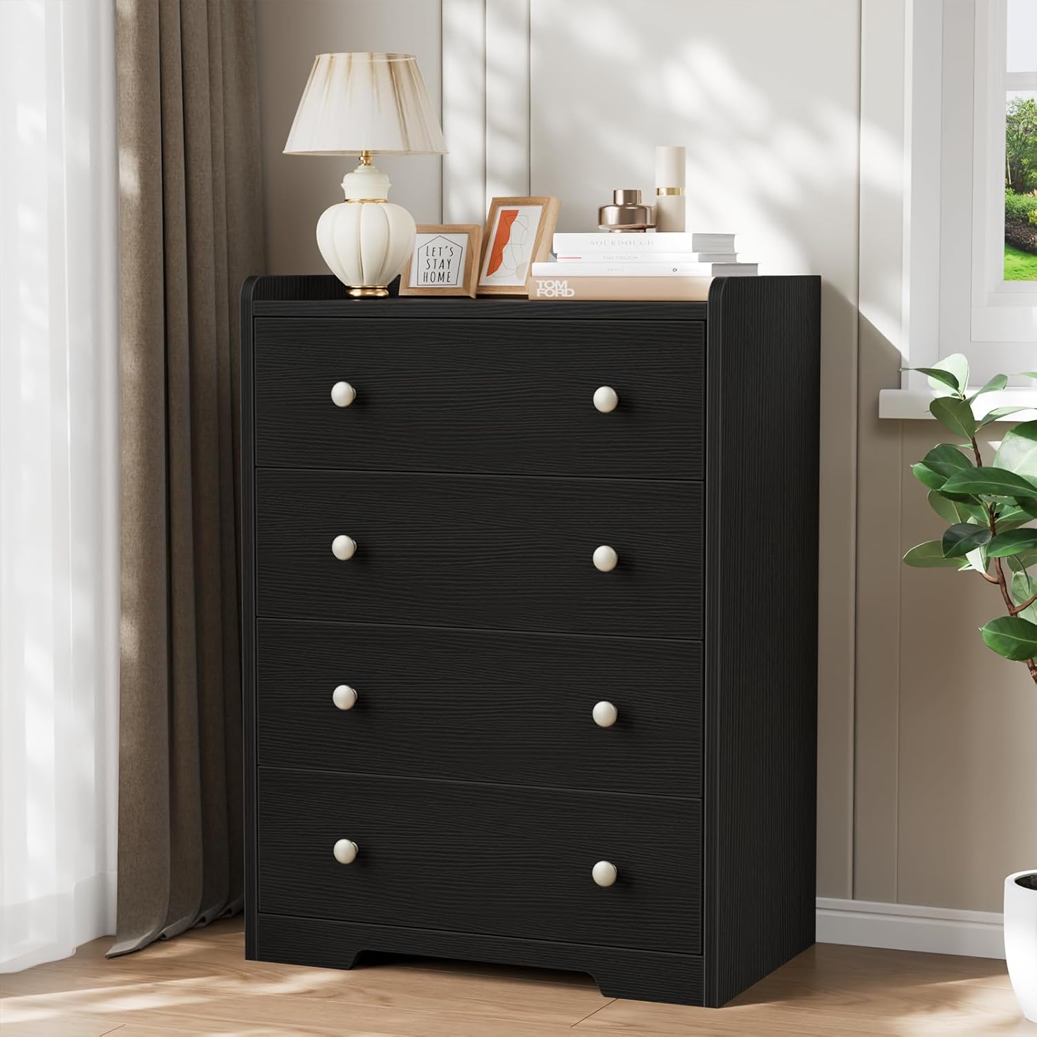Furnulem 4-Drawer Dresser for Bedroom - White Wood Chest of Drawers Closet Storage Cabinet Organizer for Bedroom, Living Room, Hallway & Office