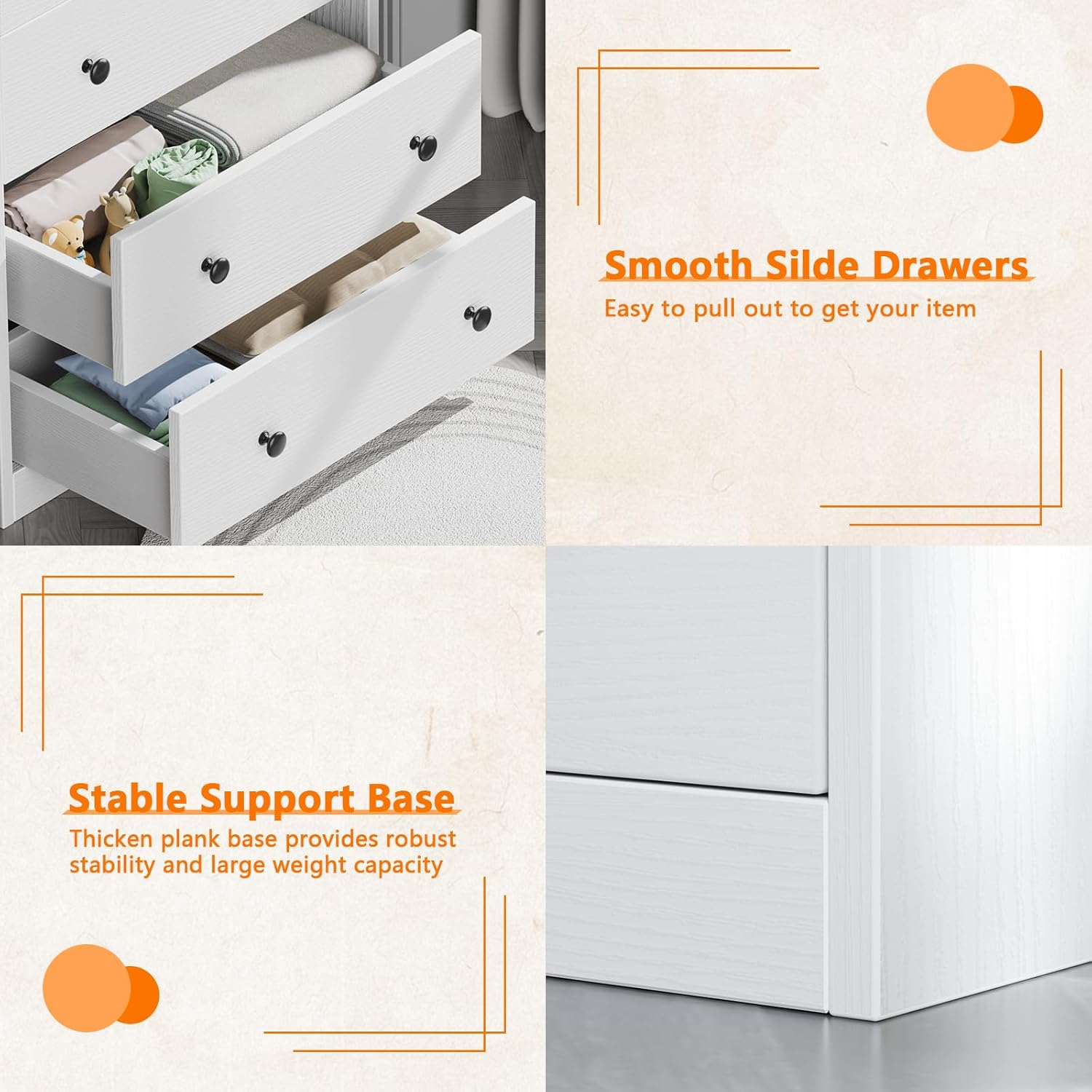 Furnulem 4-Drawer Dresser for Bedroom - White Wood Chest of Drawers Closet Storage Cabinet Organizer for Bedroom, Living Room, Hallway & Office
