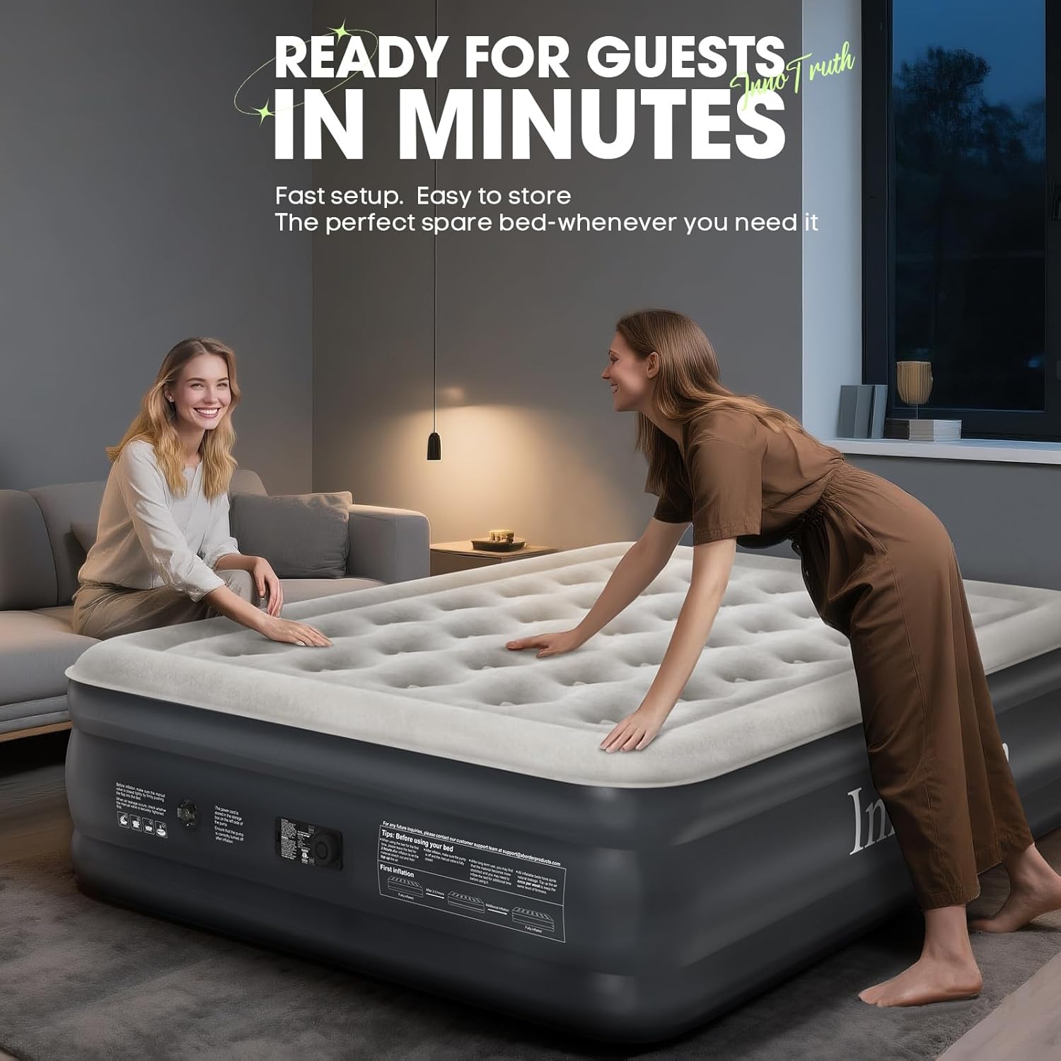 InnoTruth Air Mattress Queen with Built in Pump, Inflatable Blow up Mattress, 18" Raised Colchones Inflables Air Bed for Guests & Home, Ideal for Home Use and Outdoor Camping, 650lb Weight Capacity