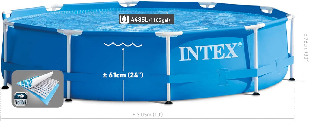 INTEX 28201EH Metal Frame Above Ground Swimming Pool Set: 10ft x 30in – Includes 330 GPH Cartridge Filter Pump – Puncture-Resistant Material – Rust Resistant – 1185 Gallon Capacity