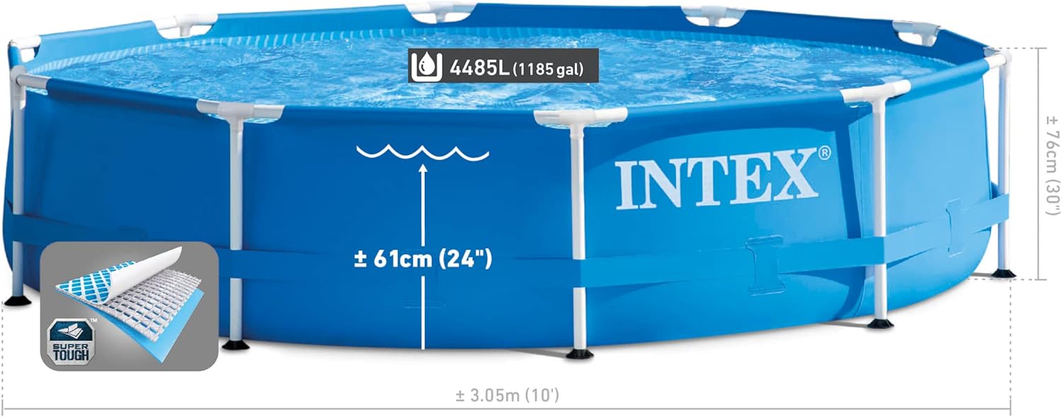 INTEX 28201EH Metal Frame Above Ground Swimming Pool Set: 10ft x 30in – Includes 330 GPH Cartridge Filter Pump – Puncture-Resistant Material – Rust Resistant – 1185 Gallon Capacity