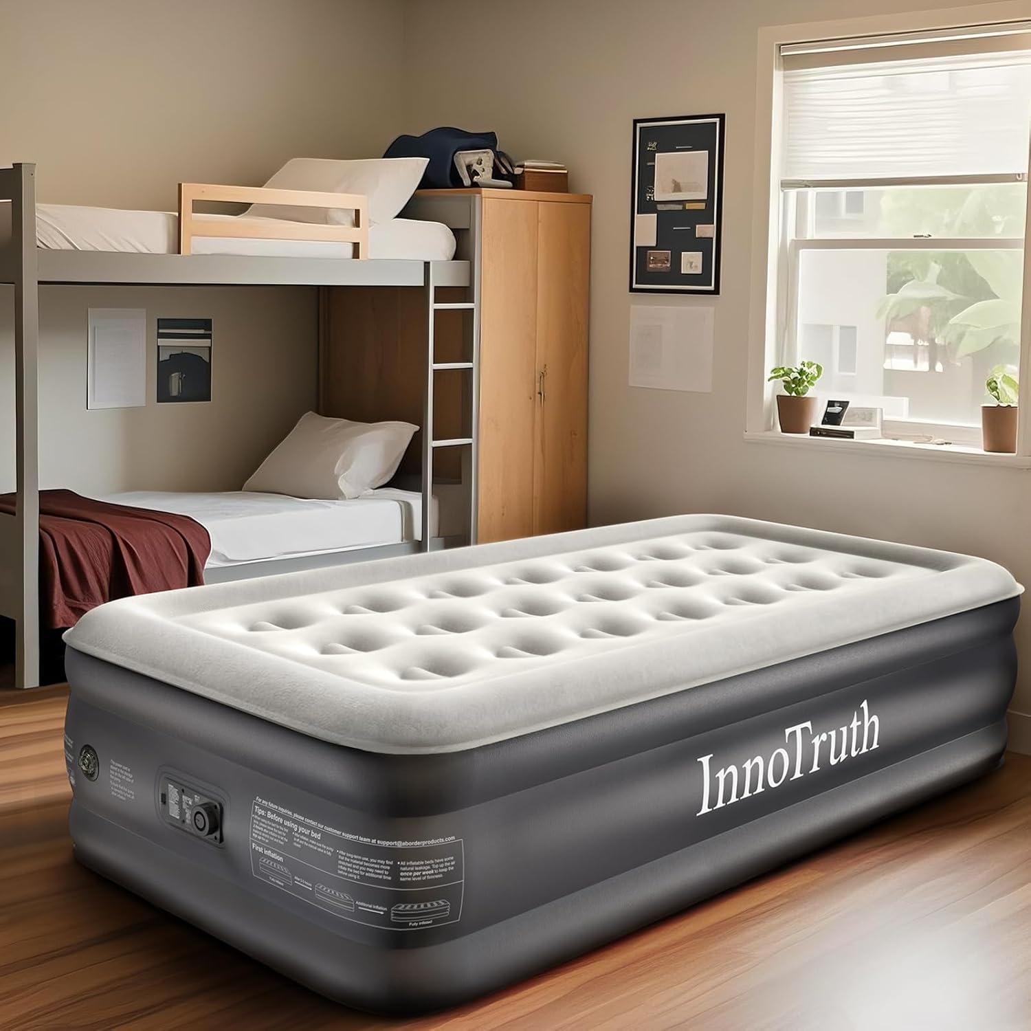 InnoTruth Air Mattress Queen with Built in Pump, Inflatable Blow up Mattress, 18" Raised Colchones Inflables Air Bed for Guests & Home, Ideal for Home Use and Outdoor Camping, 650lb Weight Capacity