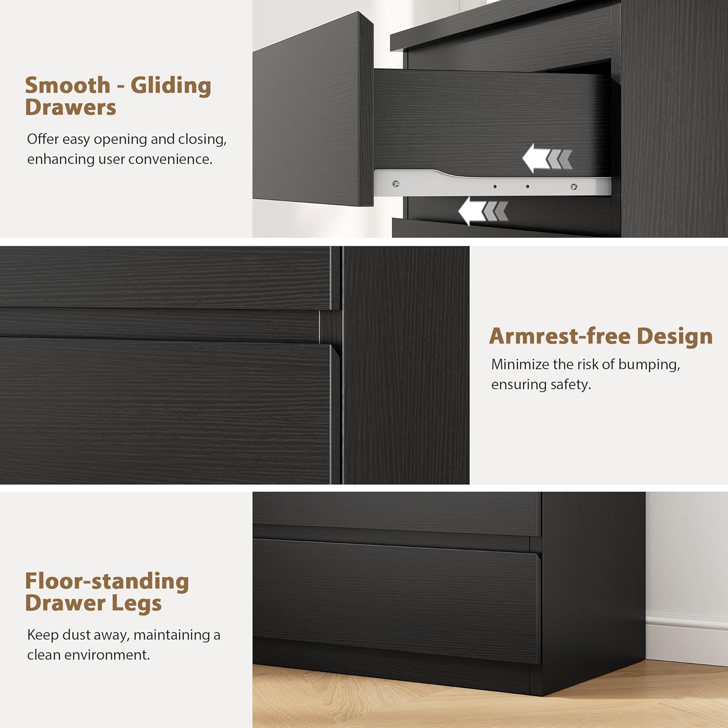Black Modern 5 Drawer Dresser for Bedroom, 15" D x 23.7" W x 40.4" H in Simply Chest of Drawers, Wood Storage Dresser with Deep Drawers for Living Room Hallway Entryway, Black