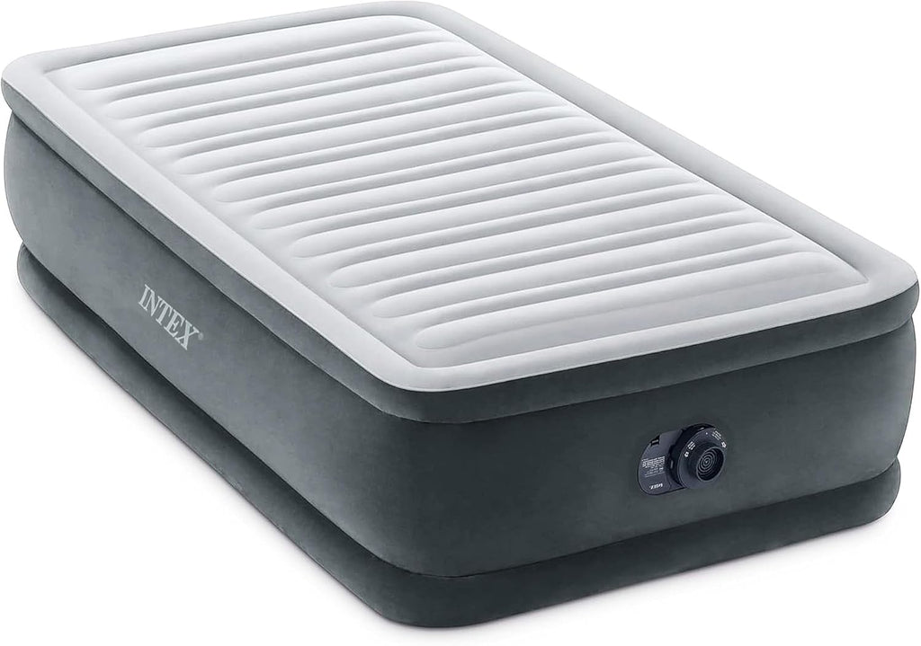 Intex 64417ED 22in Queen Dura-Beam Comfort Plush High-Rise Inflatable Air Mattress with Built in Pump for Travel and Camping, 600lb Weight Capacity