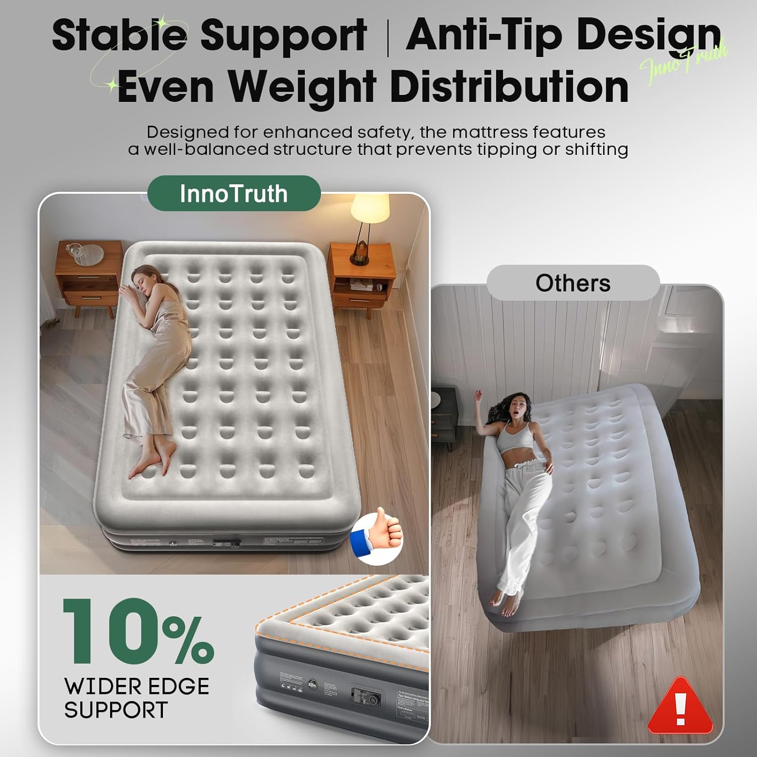 InnoTruth Air Mattress Queen with Built in Pump, Inflatable Blow up Mattress, 18" Raised Colchones Inflables Air Bed for Guests & Home, Ideal for Home Use and Outdoor Camping, 650lb Weight Capacity