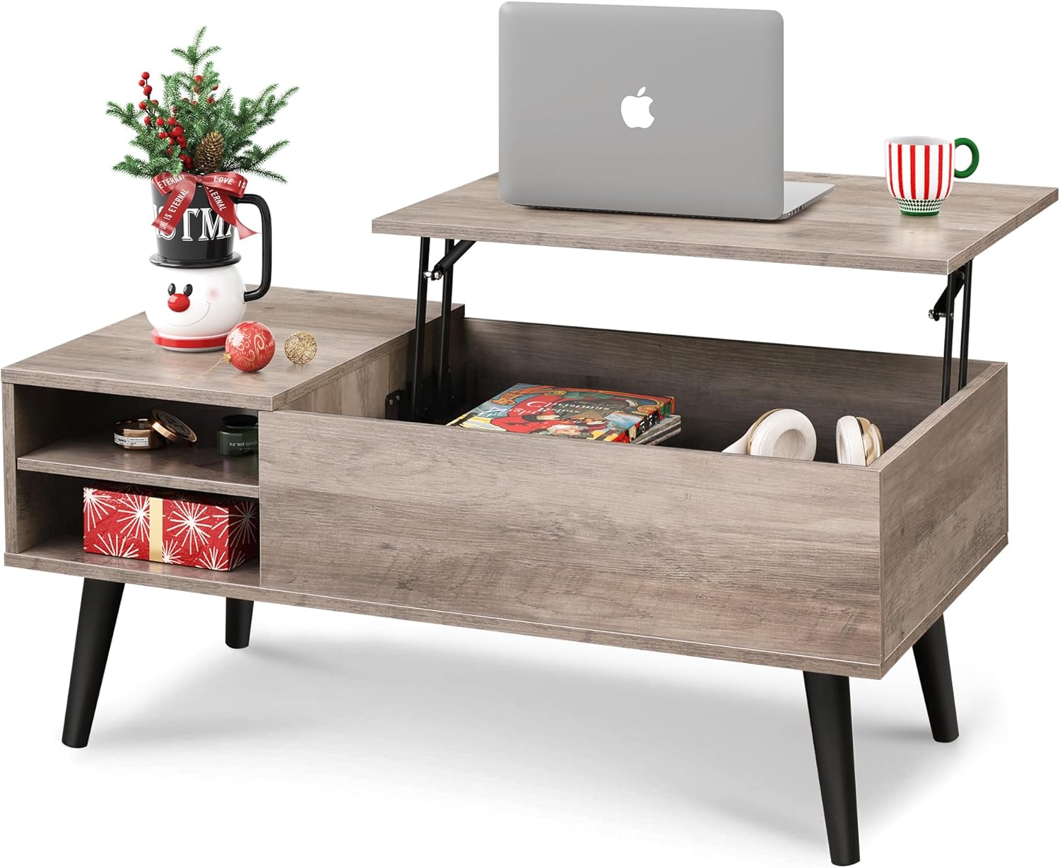 WLIVE Lift Top Coffee Table for Living Room,Small Coffee Table with Storage, Adjustable Shelf and Storage Compartment, Mid Century Modern Living Room Table, Wood, Rustic Brown