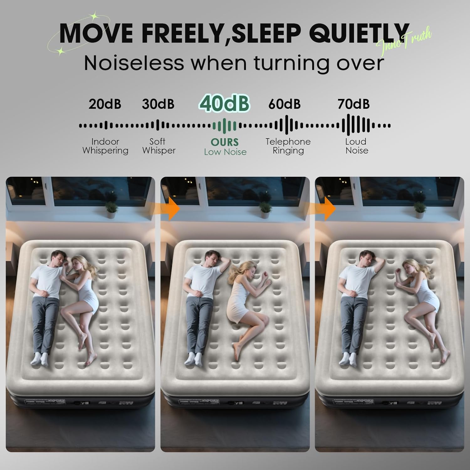 InnoTruth Air Mattress Queen with Built in Pump, Inflatable Blow up Mattress, 18" Raised Colchones Inflables Air Bed for Guests & Home, Ideal for Home Use and Outdoor Camping, 650lb Weight Capacity