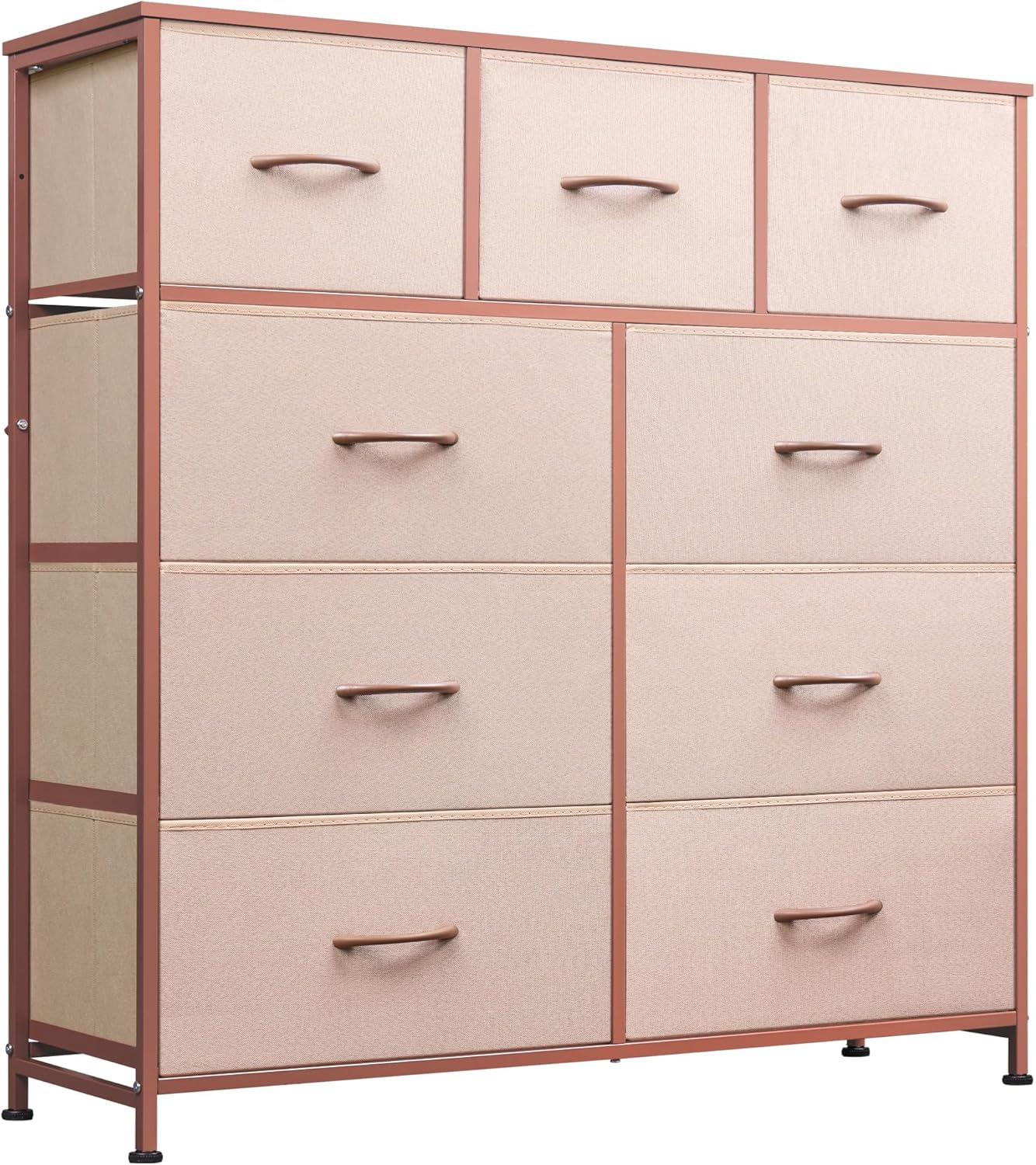 WLIVE 9-Drawer Dresser, Fabric Storage Tower for Bedroom, Hallway, Entryway, Closet, Tall Chest Organizer Unit with Fabric Bins, Steel Frame, Wood Top, Easy Pull Handle, Rustic Brown Wood Grain Print