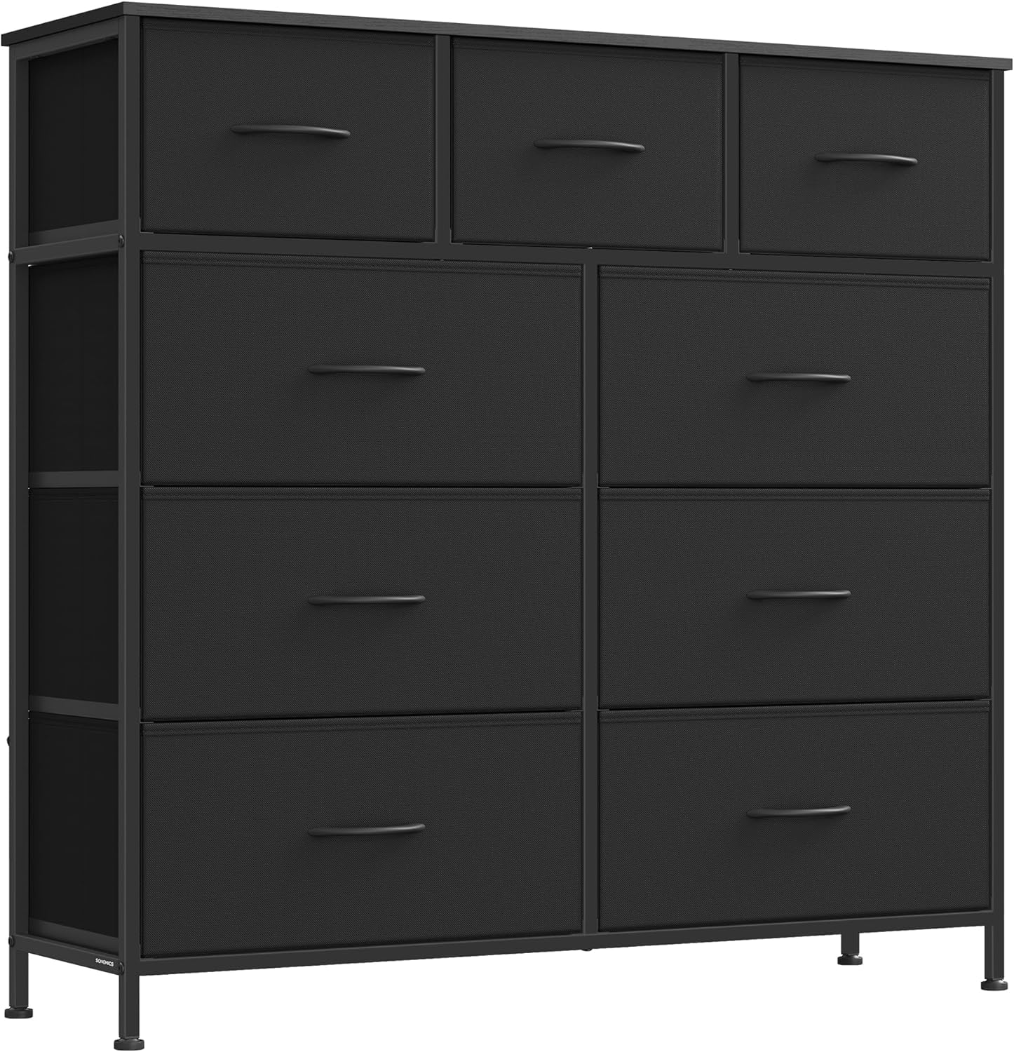 SONGMICS Dresser for Bedroom, Chest of Drawers, TV Stand, Steel, MDF, 7 Non-Woven Fabric Drawers, Storage Organizer Unit, Closet, Entryway, Rustic Brown and Ink Black ULGS323B02S