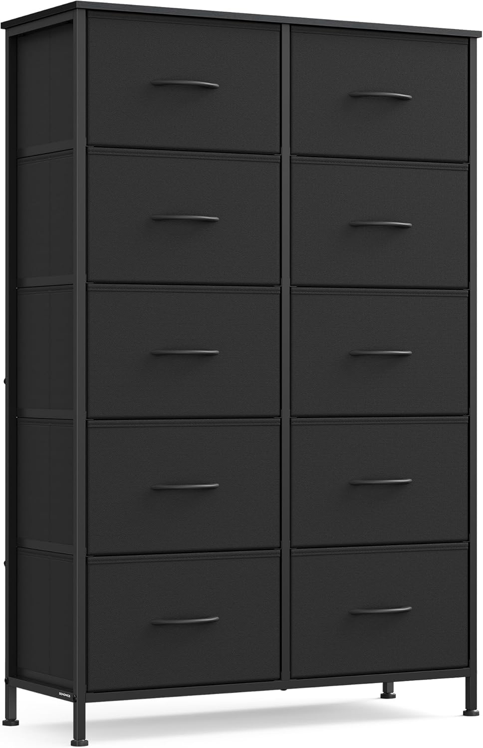 SONGMICS Dresser for Bedroom, Chest of Drawers, TV Stand, Steel, MDF, 7 Non-Woven Fabric Drawers, Storage Organizer Unit, Closet, Entryway, Rustic Brown and Ink Black ULGS323B02S