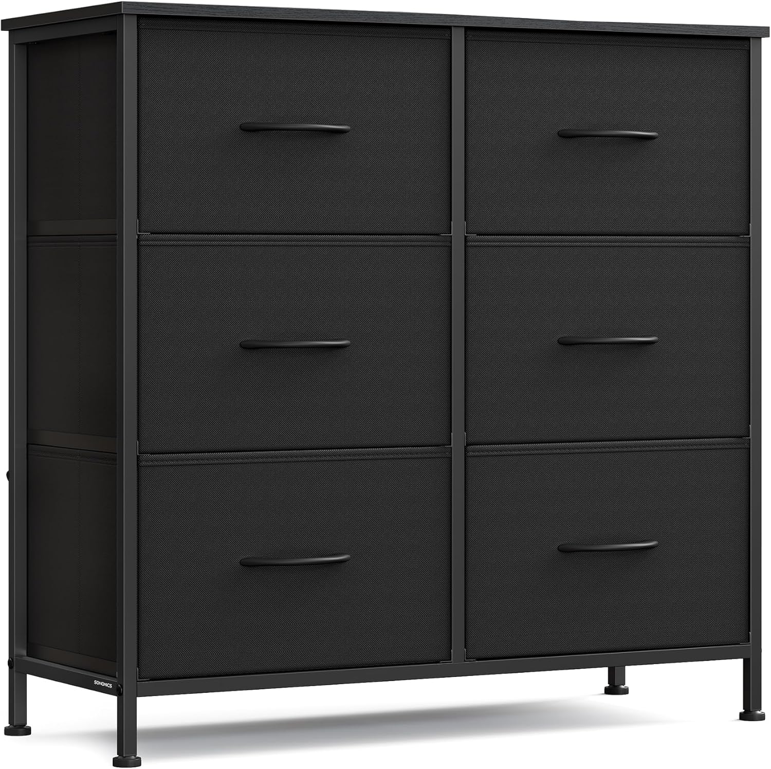 SONGMICS Dresser for Bedroom, Chest of Drawers, TV Stand, Steel, MDF, 7 Non-Woven Fabric Drawers, Storage Organizer Unit, Closet, Entryway, Rustic Brown and Ink Black ULGS323B02S