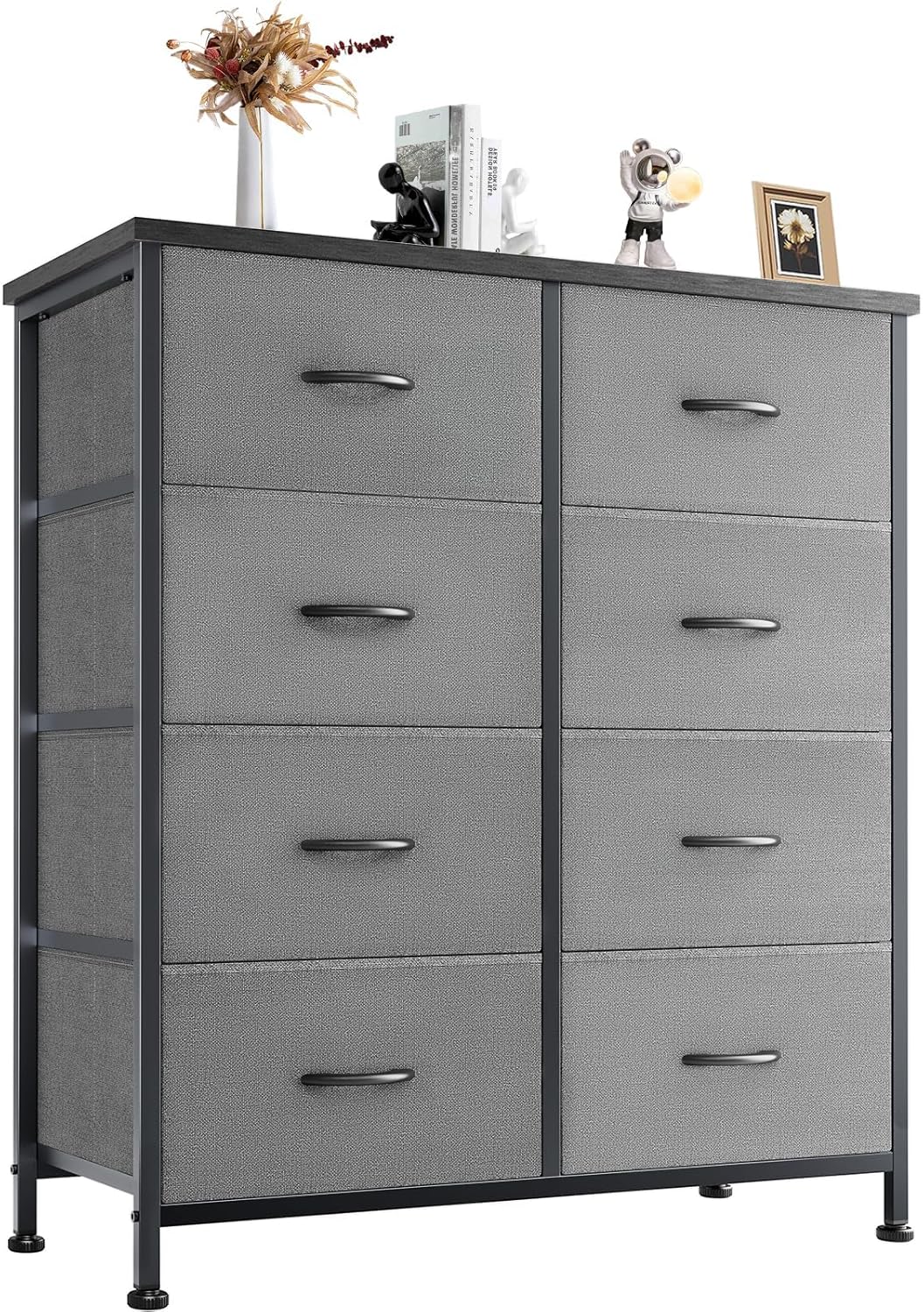 DUMOS Dresser for Bedroom with 7 Drawers, Storage Organizer Units Furniture, Chest Tower TV Stand with Fabric Bins, Metal Frame, Wooden Top for Nursery, Living Room, Bedroom, Closet, Black01