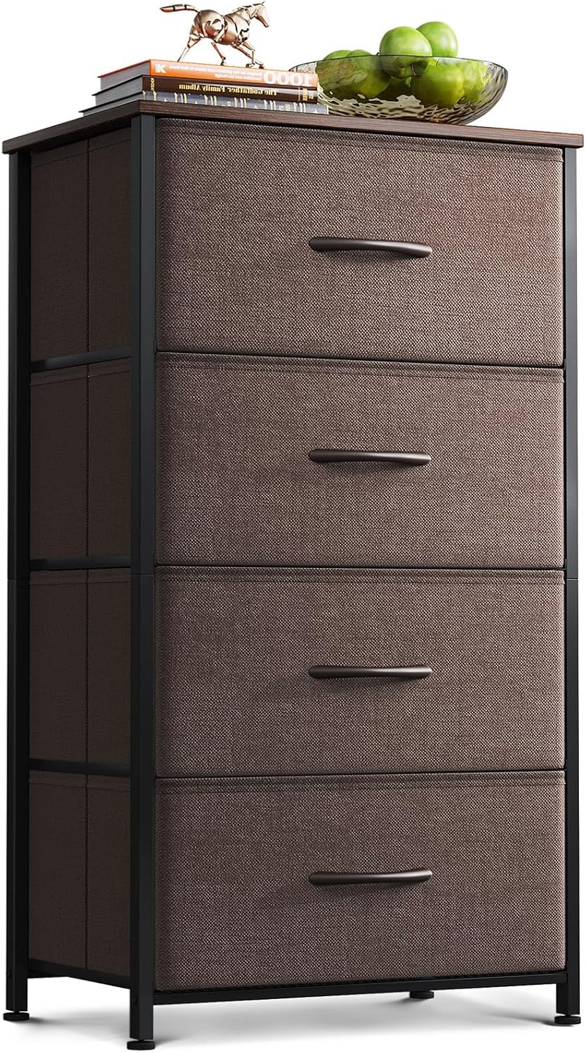 AODK Dresser for Bedroom with 4 Storage Drawers, Small Dressers Chest of Drawers Fabric Dresser with Sturdy Steel Frame, Black