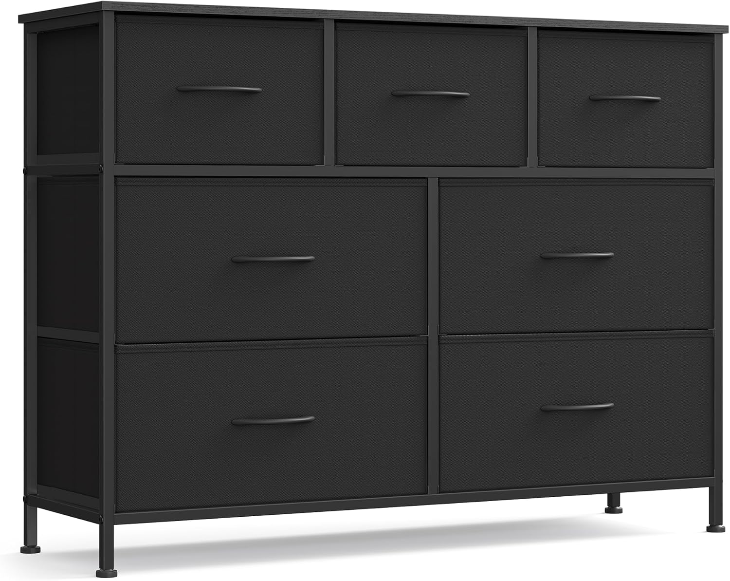 SONGMICS Dresser for Bedroom, Chest of Drawers, TV Stand, Steel, MDF, 7 Non-Woven Fabric Drawers, Storage Organizer Unit, Closet, Entryway, Rustic Brown and Ink Black ULGS323B02S