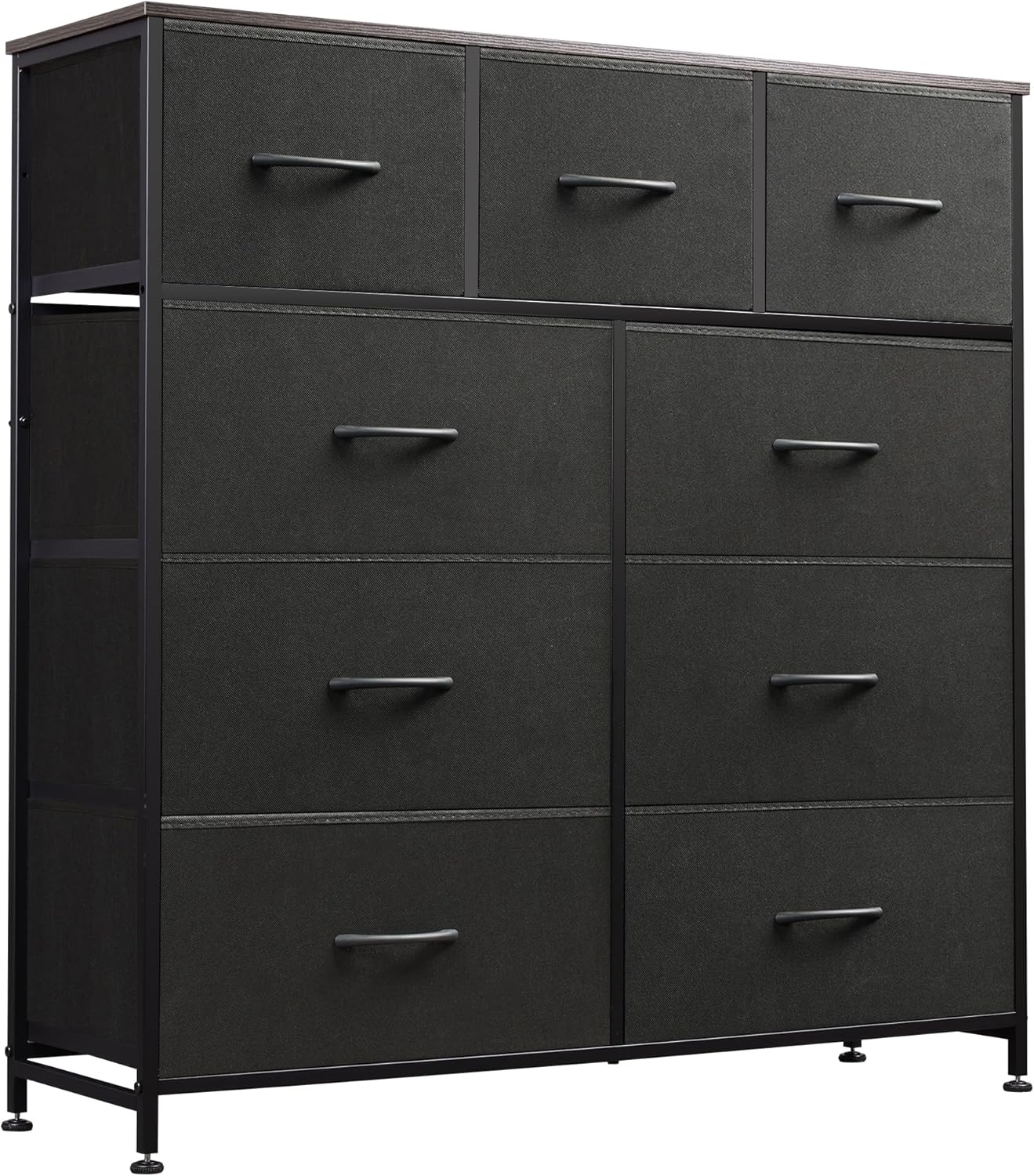 WLIVE 9-Drawer Dresser, Fabric Storage Tower for Bedroom, Hallway, Entryway, Closet, Tall Chest Organizer Unit with Fabric Bins, Steel Frame, Wood Top, Easy Pull Handle, Rustic Brown Wood Grain Print