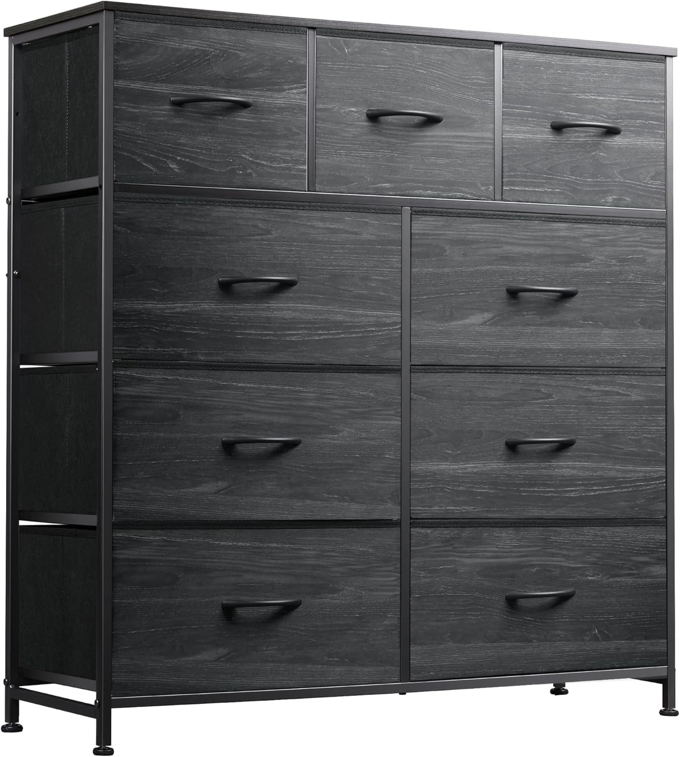 WLIVE 9-Drawer Dresser, Fabric Storage Tower for Bedroom, Hallway, Entryway, Closet, Tall Chest Organizer Unit with Fabric Bins, Steel Frame, Wood Top, Easy Pull Handle, Rustic Brown Wood Grain Print