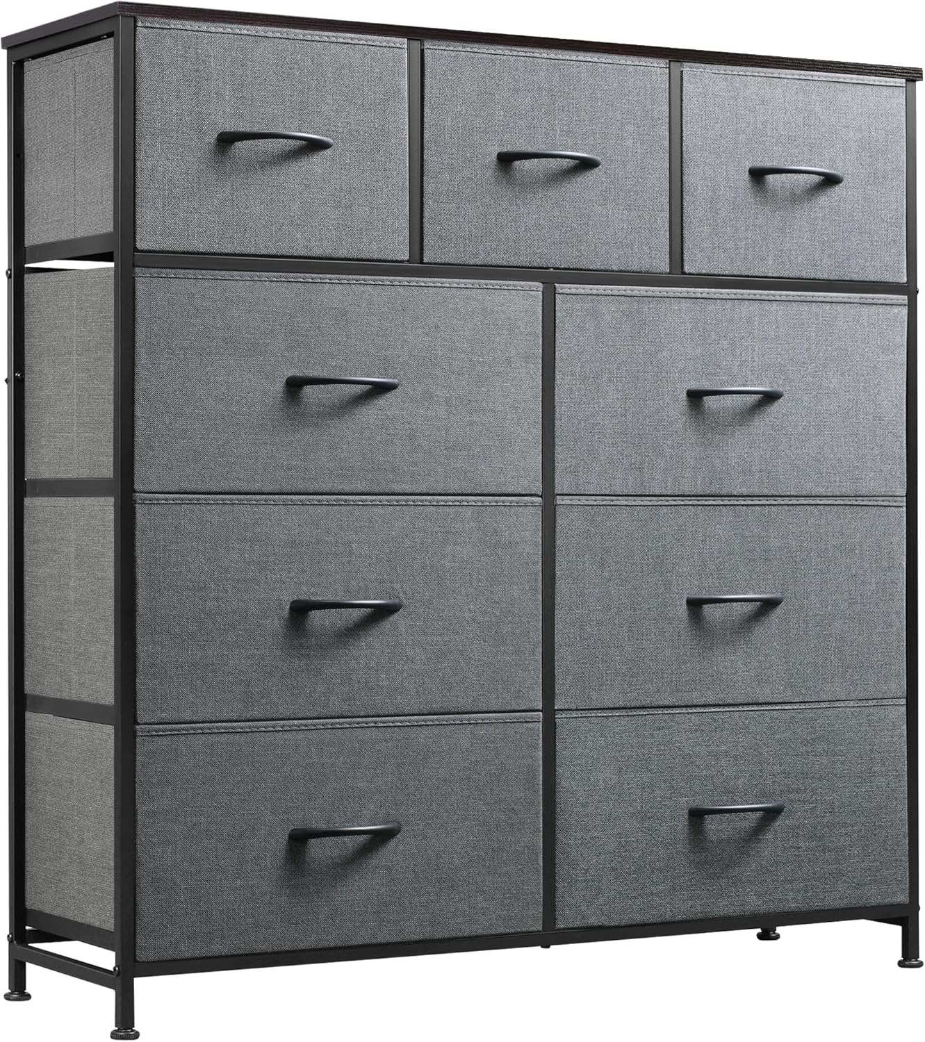 WLIVE 9-Drawer Dresser, Fabric Storage Tower for Bedroom, Hallway, Entryway, Closet, Tall Chest Organizer Unit with Fabric Bins, Steel Frame, Wood Top, Easy Pull Handle, Rustic Brown Wood Grain Print