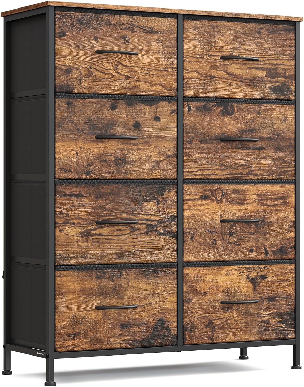 SONGMICS Dresser for Bedroom, Chest of Drawers, TV Stand, Steel, MDF, 7 Non-Woven Fabric Drawers, Storage Organizer Unit, Closet, Entryway, Rustic Brown and Ink Black ULGS323B02S