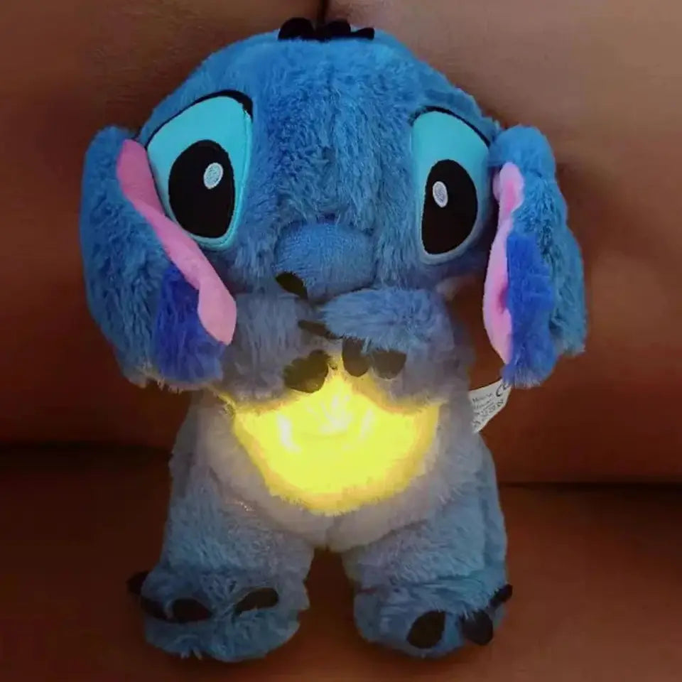 30CM Kawaii Stitch Plush Doll Baby Sleeping Companion Sound Soothing Musical With Air Bag and Light Doll Breathing Toys Gifts