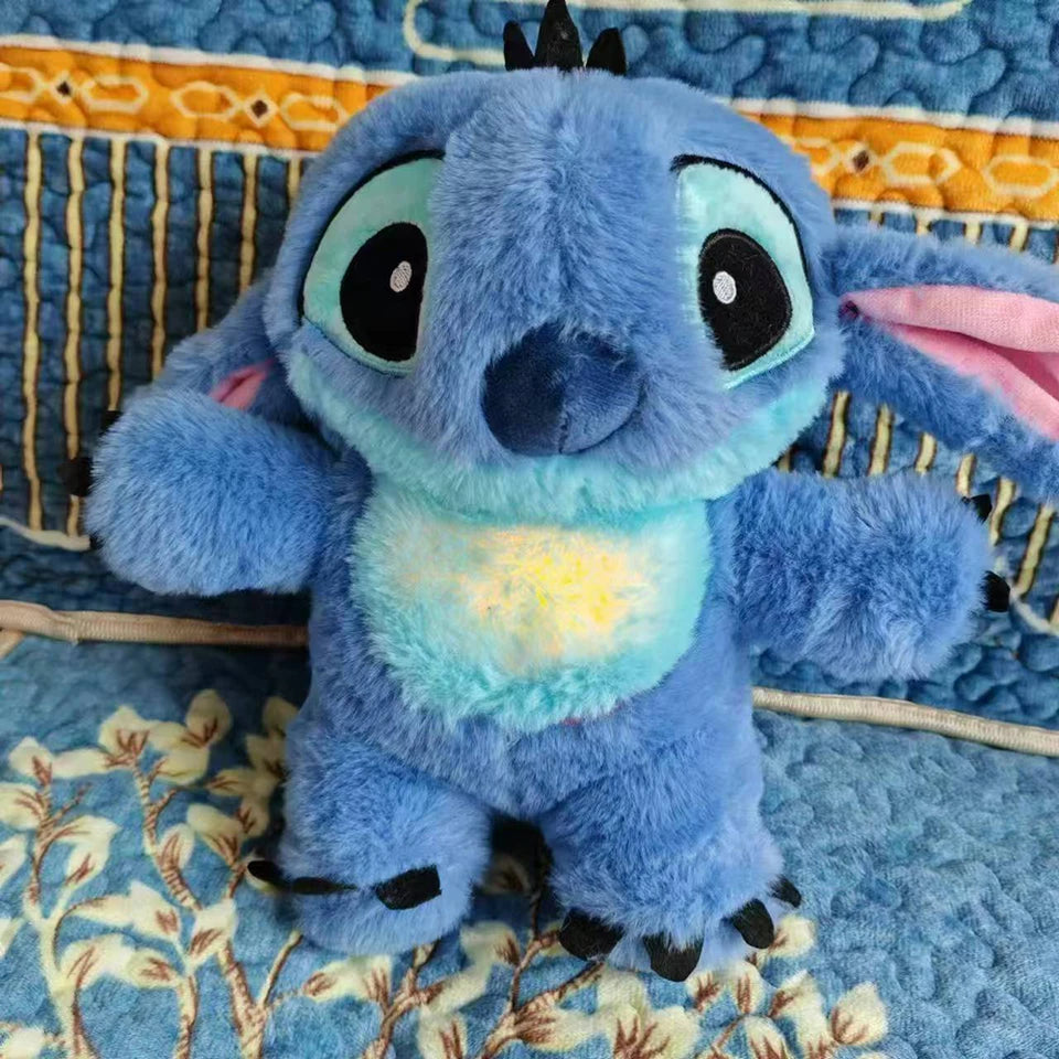 30CM Kawaii Stitch Plush Doll Baby Sleeping Companion Sound Soothing Musical With Air Bag and Light Doll Breathing Toys Gifts